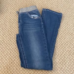 Justice size 14R simply low skinny boot jeans. Light wash with sequin detail.